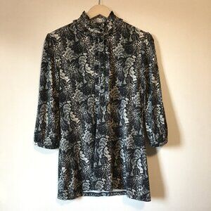 Vintage Style & Co Dark Victorian Coquette Mockneck Frilly Button Down Blouse S